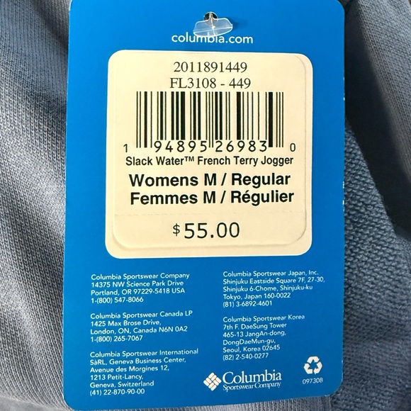 Columbia Slack Water French Terry Joggers Women’s M Bluestone NWT - Picture 2 of 3